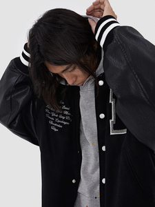 OEM personalizado Varsity chaqueta 100% lana Stand Collar Bomber chaqueta de cuero estilo casual Venta caliente por fabricante - Product Image 2