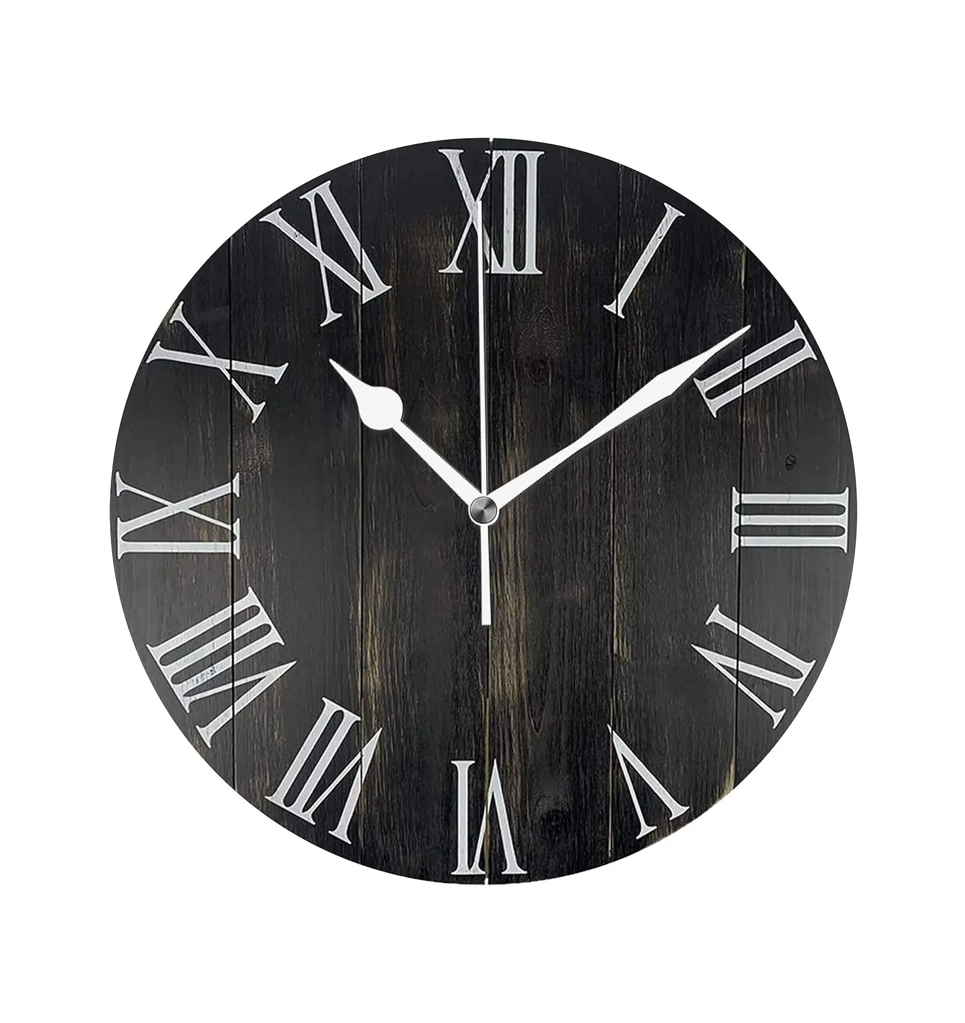 Reloj de pared de granja de madera rústica, negro, 14 pulgadas, silencioso, sin tictac, funciona con pilas, decoración del hogar