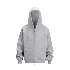 Venta al por mayor personalizado color puro gris Sudadera con capucha estilo casual enmascarado cremallera cárdigan de algodón - Product Image 3