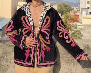 <b>Women</b>’s Hand Embroidered <b>Velvet</b> <b>Jacket</b> | Vintage Ethnic Floral Open Front Outerwear | Custom Wholesale Manufacturer - Product Image 5