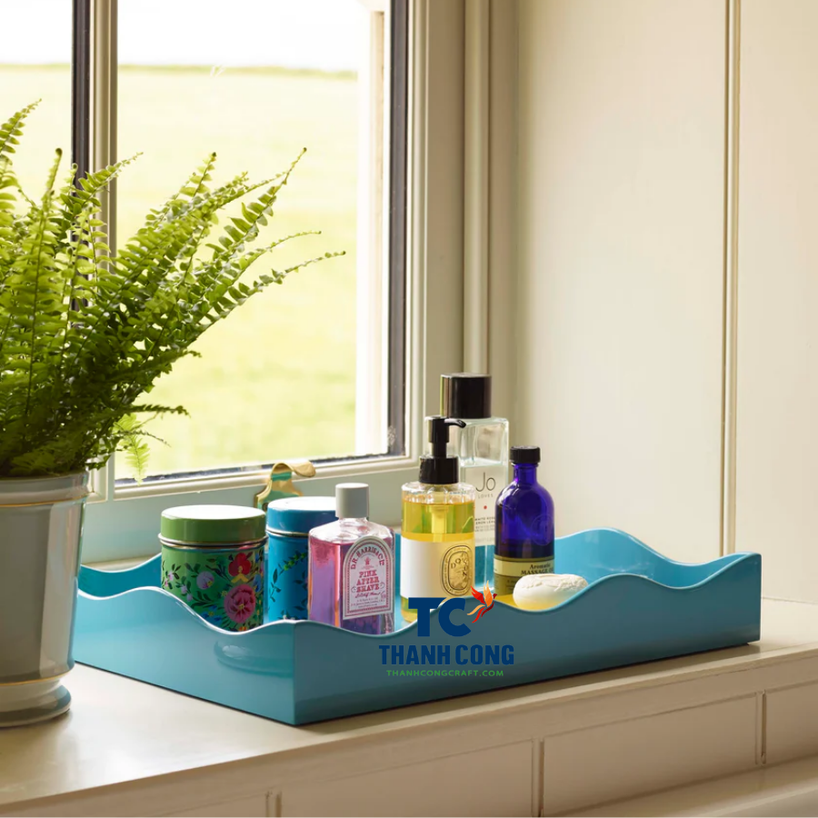 Best Selling LACQUER TRAY Decorative Lacquerware Scalloped Serving Tray for Food Beverages Dining and Living Room Styling