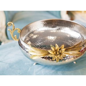Cuenco de Metal de alta calidad, cuenco para servir de forma redonda de trabajo elegante con acabado dorado, cuenco de comida de Metal para decoración de boda, vajilla - Product Image 5