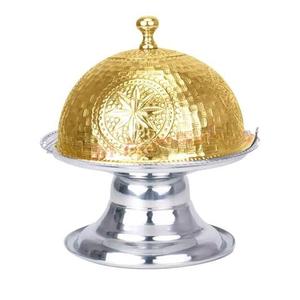 Frutero para Dátiles, Utensilios de Cocina, para el Hogar y Restaurantes, Frutero Redondo de Metal Plateado Hecho a Mano para Servir Dátiles - Product Image 1