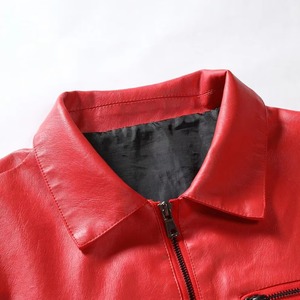 แจ็กเก็ตหนัง PU สำหรับผู้ชาย, เสื้อมีซิปปกทรงหลวมสีพื้นสวมใส่สบายทันสมัย - Product Image 6