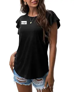 Top estivi camicie lavorate a maglia Casual volant manica corta Top girocollo tunica canotte Tee camicetta per donna tunica di vendita calda