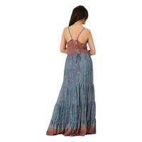 Robe longue en coton authentique Lavinas, coupe trapèze, style vintage, dos nu, smockée et élastiquée, idéale pour l'été et les fêtes à la plage