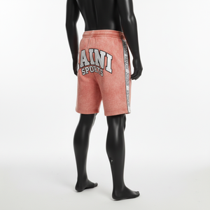 Felpa de algodón cepillado de 300 GSM, lavado ácido, corta, color rosa melocotón, con franja de diamantes de imitación y estampado de logotipo personalizado. - Product Image 5