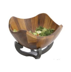 Bols de service en bois naturel de forme ronde, parfaits pour la maison, les hôtels, la table, la cuisine, la vaisselle, le service des aliments - Product Image 6