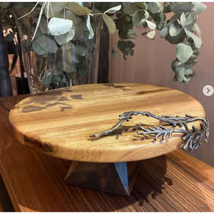 Advantageous Design Home Table Top <b>Wooden</b> <b>Cake</b> <b>Stand</b> 2 Tiers <b>Wooden</b> <b>Cake</b> Serving <b>Stand</b> With Metal Leaf Design <b>Stand</b> for Hot Sale - Product Image 4