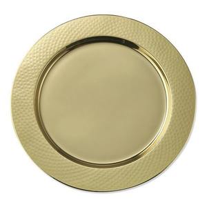 Placa de cargador de metal dorado brillante con borde texturizado martillado para comedor de eventos - Product Image 2