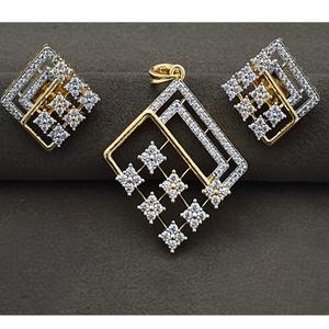 Conjunto de colgante de diseñador con acabado blanco dorado y elegante de lujo con pendientes con piedras AD Look para fiestas de boda para mujer - Product Image 1