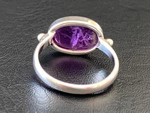 Anillo de Plata de Ley 925 Estilo Bohemia con Gema Fina, Engaste de Bisel Hecho a Mano, Amatista de Corte Ovalado, Piedra de Nacimiento de Febrero para Mujer - Product Image 4