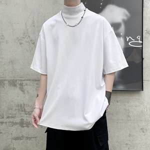 100% algodón pesado camiseta de hombre de gran tamaño hombro caído cuello alto 300 gramos en blanco logotipo personalizado diseño camiseta para hombres - Product Image 2