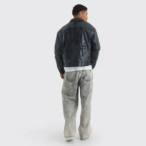 Veste en cuir de motard sur mesure de bonne qualité, nouveau style, prix bas, col montant enduit pour homme, écologique, vintage - Product Image 4