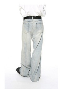 Pantalones vaqueros de mezclilla de pierna ancha Retro holgados informales rectos de moda para hombre, ajuste holgado, cómodos hasta el suelo, de talla grande, teñidos lisos - Product Image 3