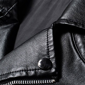 Veste en cuir à col montant pour hommes, style street, vente en gros à la mode avec fermeture éclair à l'avant pour motards - Product Image 5