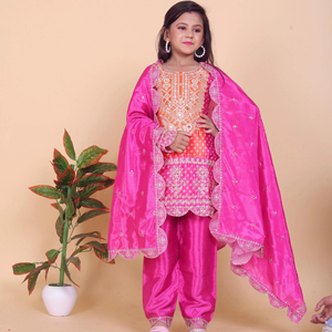Meilleure qualité indien traditionnel Chonnon Naira Kurtis Palazzo Dupatta ensemble filles de 3 à 15 ans en mousseline de soie Salwar pour les fêtes d'été - Product Image 1