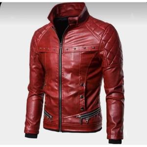 Unisex Fashionable Waterproof Breathable Regular Leather <b>Racer</b> <b>Jacket</b> Canvas Mandarin Collar Zipper Closure Front Logo Winter - Product Image 2