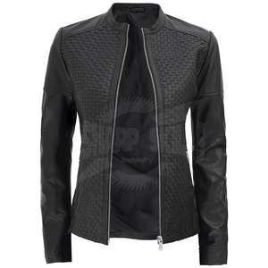 New Design Women's <b>Winter</b> <b>Leather</b> <b>Jacket</b> Solid Color Stand Collar Breathable Streetwear Knitted Processing - Product Image 1