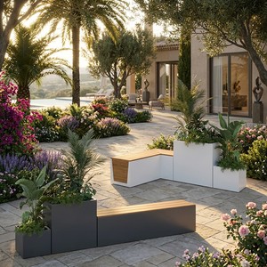 Panca in <span class=keywords><strong>Legno</strong></span> da Esterno con Fioriere Integrate, Seduta da <span class=keywords><strong>Giardino</strong></span> per Patio, Cortile e Parco - Product Image 1