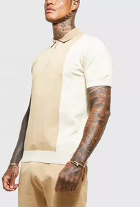 Nouvelle arrivée été tricoté survêtement pour hommes deux pièces couleur bloc chemise sport porter hommes ensemble court - Product Image 2