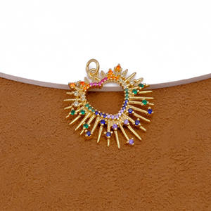 Luxury 18K <b>Gold</b> Plated Rainbow <b>Heart</b> <b>Pendant</b> Multicolor Cubic Zirconia Radiant Burst Necklace Component for Party Made Brass - Product Image 3