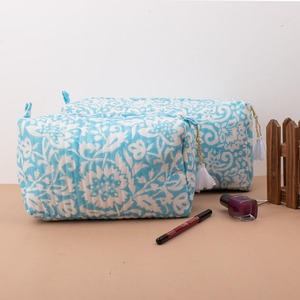 Conjunto de bolsa de maquillaje de viaje para mujer de estilo Vintage con estampado de bloques, funda de algodón con cremallera de gran capacidad, resistente al agua, ecológica - Product Image 3