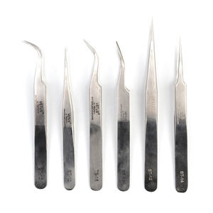 Juego de 5 Pinzas para Extensión de Pestañas, Herramientas de Acero Inoxidable Japonés, Rectas, Curvas, con Punta en Ángulo de 45 y 90 Grados, Pinzas de Volumen - Product Image 5