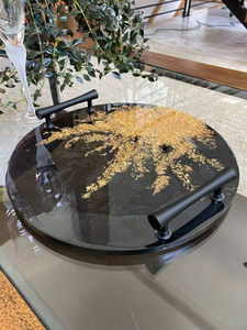 Plateau de service en résine fait main avec poignée en métal écologique, vaisselle jetable pour hôtels et restaurants, vente en gros - Product Image 6