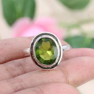 Anillo clásico de Plata de Ley 925, piedra preciosa de peridoto de corte ovalado elegante para bodas, fiestas, regalos de aniversario de compromiso - Product Image 2