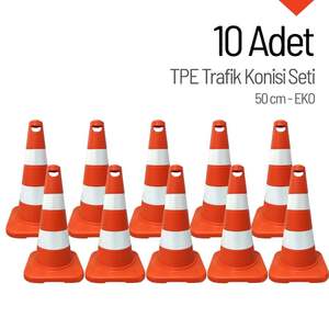 Cônes de signalisation TPE légers ECO, lot de 10, 50 cm, pour barrières de circulation - Product Image 1