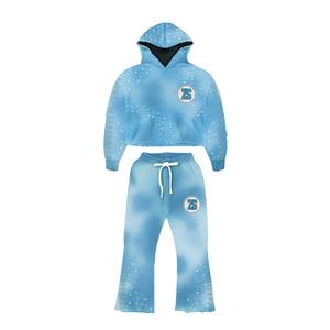 Premium 330 GSM Fleece Zipper Tracksuit Soft Sky Blue Gradient Fabric Custom Logo Embroidery Rhinestone <b>Detailing</b> - Product Image 1