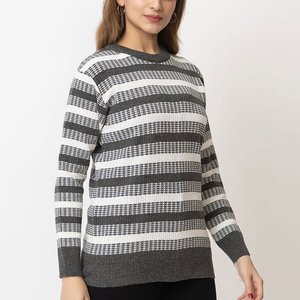 Suéter de mujer con patrón de punto de bloque de color suéter suave para mujer con cuello redondo suéter de punto de moda para mujer - Product Image 6