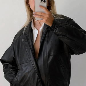 Nouveau élégant tenue décontracté couleur unie femmes veste en cuir fabrication meilleure qualité en cuir véritable femmes veste en cuir - Product Image 3