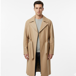 Manteau long en cuir véritable pour homme, fournisseur d'usine OEM, vente en gros, sur mesure, manteau d'hiver élégant, vêtements d'extérieur classiques en coton - Product Image 1