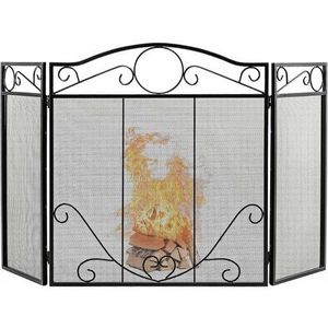 Paravent de cheminée géométrique de style mid-century moderne en fer forgé, décoration d'intérieur, finition noire - Product Image 6