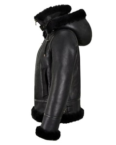 Veste en cuir stylisé personnalisée en gros femmes poche à capuche en peau de mouton matelassé imprimé à deux fermetures à glissière - Product Image 3