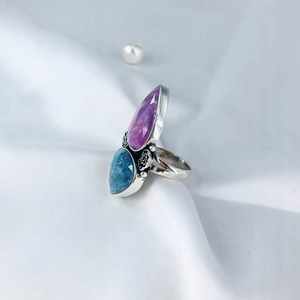 Anillo de declaración de Plata de Ley 925 hecho a mano, regalo de piedras preciosas de rubí blanco y cianita para ella - Product Image 4