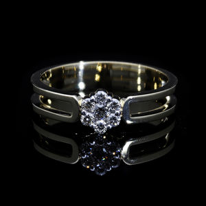 Elegant 14K Solid Yellow Lab Grown CVD Diamond Floral Cluster <b>Ring</b> Classic <b>Split</b> Shank Wedding Engagement IGI Certified Rhodium - Product Image 2