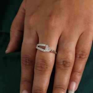 1.00 Carat Trillion Cut Lab Grown Diamond <b>Unique</b> Design Wedding Engagement Ring <b>Gift</b> <b>for</b> <b>Her</b> 14k White Gold - Product Image 3