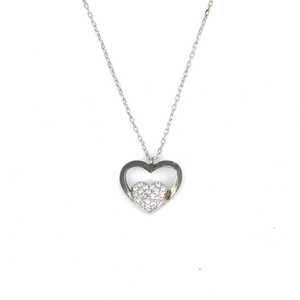 Pendentif double cœur en or 14 carats et platine, zircon blanc, diamant, perle, argent sterling 925, serti clos tendance, plaqué rhodium - Product Image 2