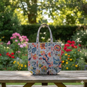 Sac fourre-tout en toile pour femme, 100% coton, matelassé, réversible, imprimé floral, fermeture éclair, léger, écologique, usage quotidien - Product Image 3