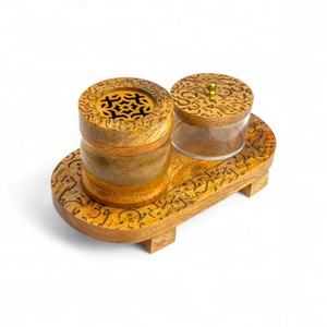 2026 artesanías de calidad más vendidas Mubkhar de madera de acacia con juego de caja acrílica Quemador de incienso Bakhoor árabe de lujo de la India - Product Image 1