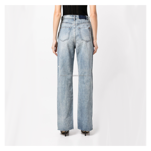 Jeans de Mezclilla Casuales de Cintura Alta y Largo hasta el Tobillo para Mujer, de Pierna Recta, Ecológicos, Transpirables, Cómodos y de Alta Calidad, Fabricante OEM - Product Image 4