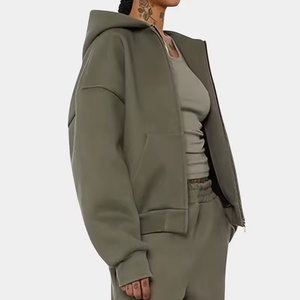 Bán Buôn Trống 500 GSM 100% Bông Lông Cừu Nặng Zip up Tùy Chỉnh Chất Lượng Cao Pháp Terry Cắt Áo Unisex - Product Image 3