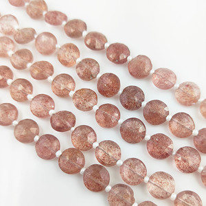 Perles de quartz rose fraise facettées en forme de pièce de monnaie de 8 à 9 mm, 20 à 22 perles sur un fil de 8 pouces, perles rondes en forme de pièce de monnaie en quartz rose fraise pour bricolage - Product Image 2