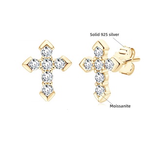 Nouvelles boucles d'oreilles clous de luxe en moissanite VVS taille brillante en forme de croix de 2,2 mm pour hommes et femmes, en argent sterling 925, cadeau d'anniversaire - Product Image 4