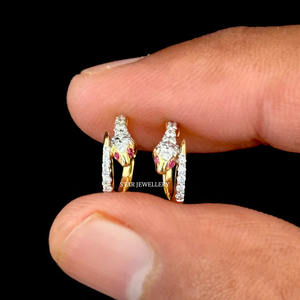 14K Solid Gold Natural Diamond <b>Snake</b> Hoop Earrings Fine <b>Jewelry</b>. - Product Image 1