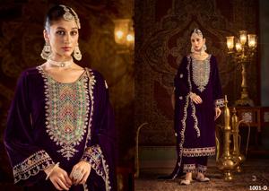 Trajes Salwar Kameez de terciopelo para mujer de estilo elegante con detalles de trabajo manual y corte moderno, perfectos para ropa tradicional y formal - Product Image 4