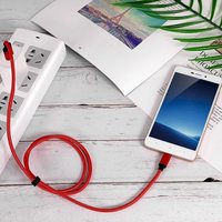 Carcasa de aleación de Zinc roja duradera de 1M, nailon trenzado, Cable de transferencia de datos de carga rápida 3A, moldeo por inyección de cobre puro Micro USB